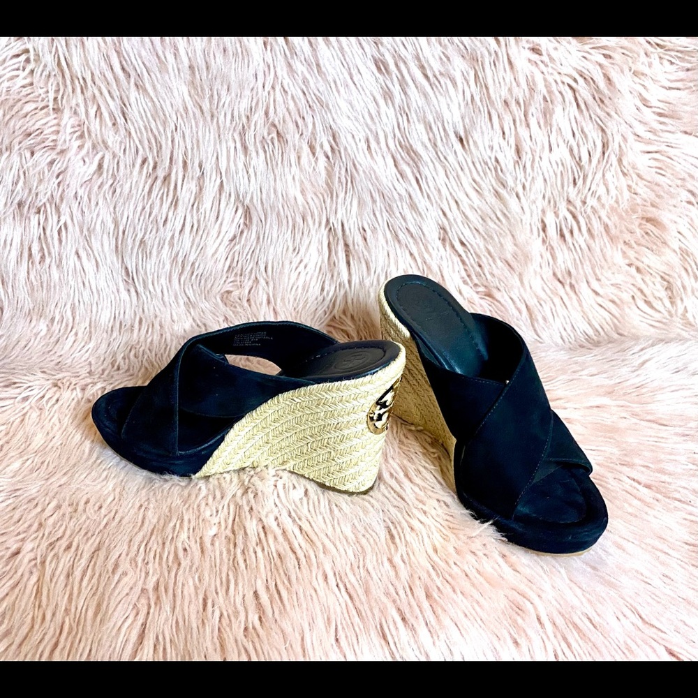 Tory Burch Black Velvet wedges sz 7M